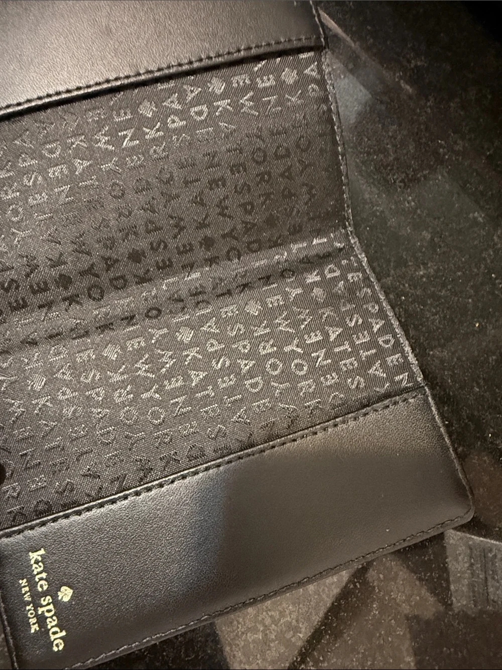kate spade Beige, Black & White Striped Passport Holder